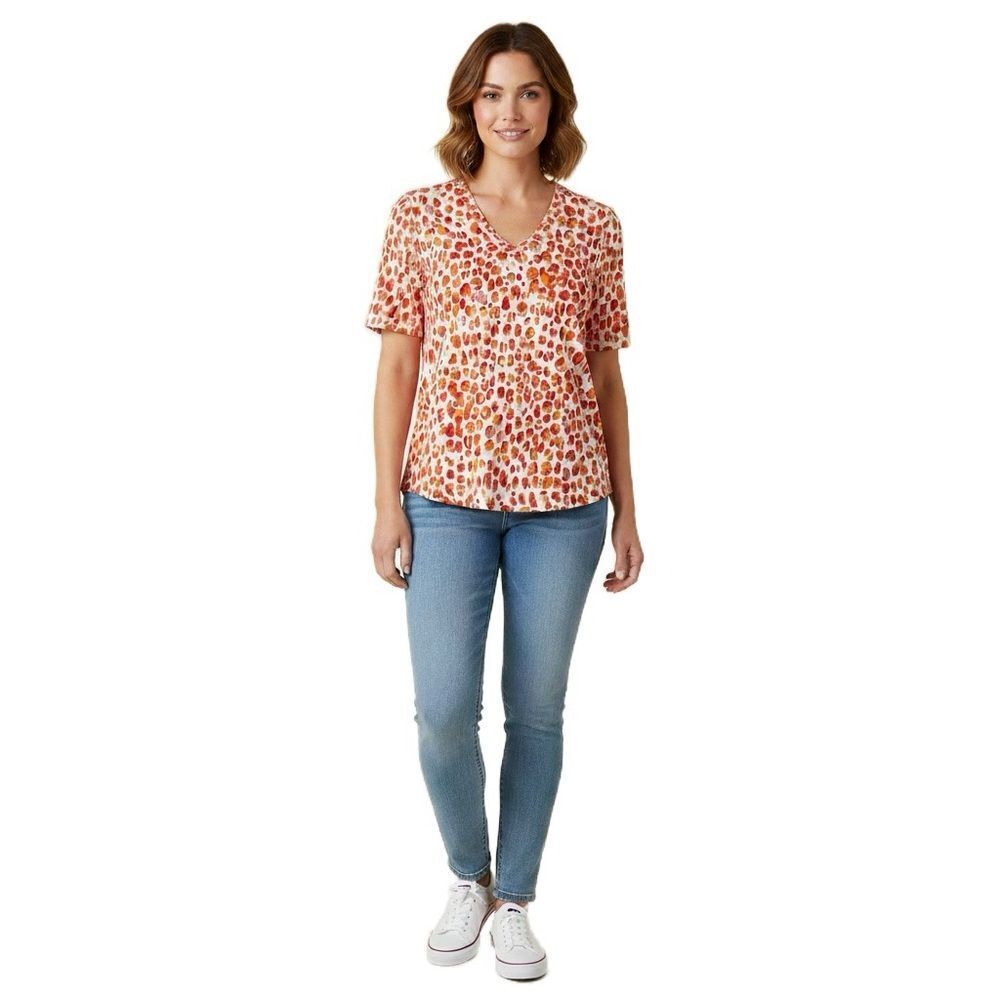Chico's Orange V-neck Animal Print Tee